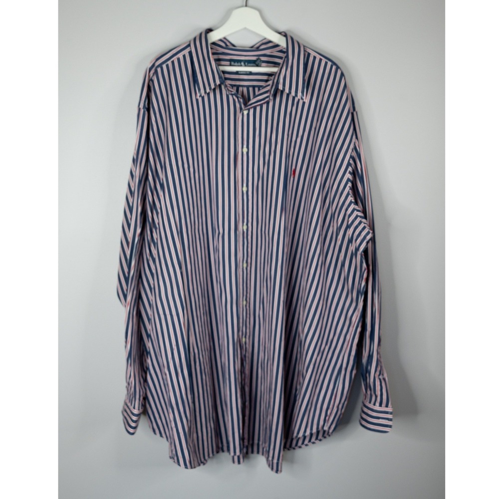 Ralph Lauren Button Down Mens 4XLT Blue Red Striped‎ Excellent Classic Fit Shirt